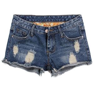 Cuffed Distressed Denim Shorts